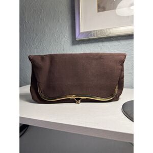 Vintage 1930s 1940s Brown Clutch Purse Art Deco Evening Bag Brass Frame Antique